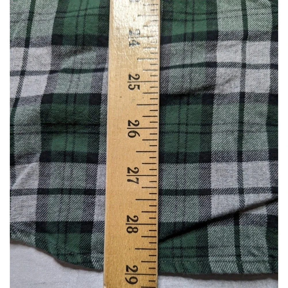 BANANA REPUBLIC Men Large Green Gray Plaid Cotton FLANNEL‎ Shirt